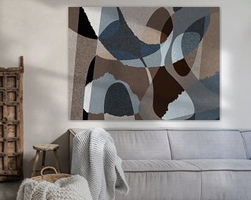Blauw bruin grijs abstract geometrie van Dina Dankers