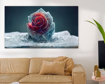 Een illustratieve voorstelling van een roos in het ijs van Denny Gruner