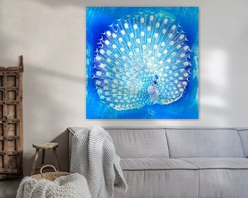 Peacock on blue by Mad Dog Art