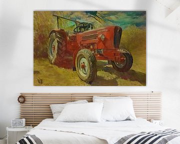 Tractor Güldner in de Styl van van Gogh Nightcafe van Christian Lauer