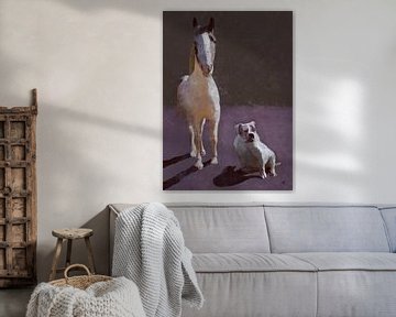Gemälde eines Pferdes und eines Hundes.