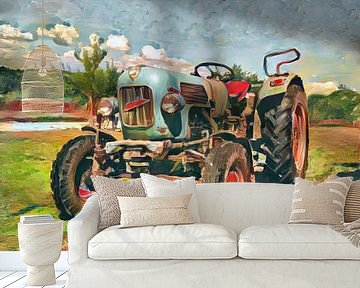 Traktor Eicher Tiger im Aquarellstil von Christian Lauer