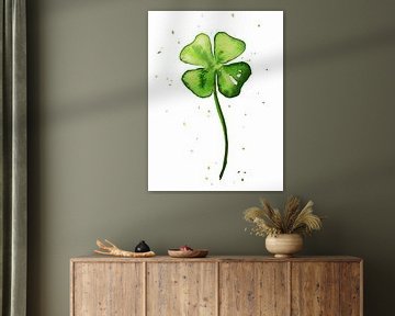 Splashing four clover (watercolor painting flowers plants clover leaf happiness love 4) by Natalie Bruns