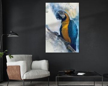 Digitales Aquarell eines Papageis (Aras). von Gelissen Artworks