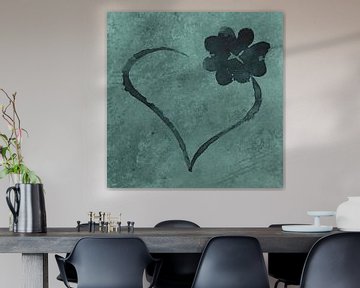 Herz mit vierblättrigem Kleeblatt (Aquarellmalerei Blumen und Pflanzen Liebe Valentinstag Glück)