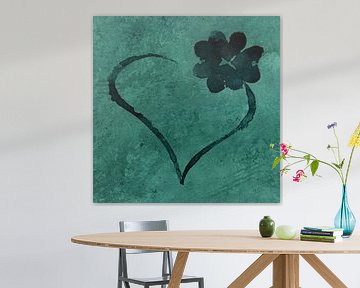Hartje met een klavertje vier (aquarel schilderij bloemen en planten liefde Valentijn verlieft geluk van Natalie Bruns