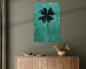 Klavertje vier met een ruige achtergrond (aquarel schilderij bloemen en planten) van Natalie Bruns