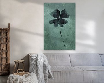 Stoer klavertje vier (aquarel schilderij bloemen en planten geluk groen vrolijk mooi klaverblad 4 ) van Natalie Bruns