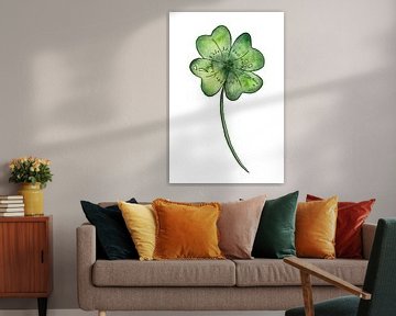 Vierblättriges Kleeblatt auf weißem Hintergrund (Aquarellmalerei Blumen Pflanzen Kleeblatt Glück Lie von Natalie Bruns