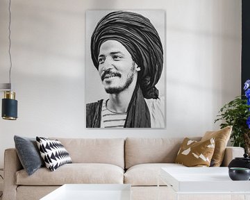 Berbermann aus Marrakesch Marokko in schwarz-weiß von Ingrid Koedood Fotografie