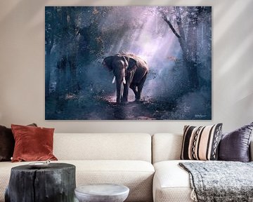 Digital Art. olifant in het bos. van Gelissen Artworks