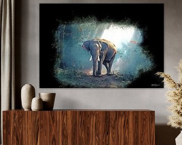 digital watercolor of an elephant in the forest by Gelissen Artworks