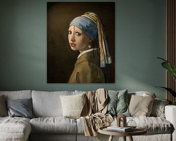 Meisje met parel en krullend haar van H.Remerie Photography and digital art