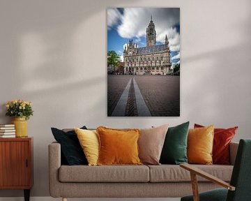 Photo longue exposition de la place et du bâtiment municipal de Middelburg Zeeland Pays-Bas.