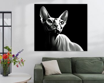 Zwart wit low key portret van een Sphynx kat van Maud De Vries