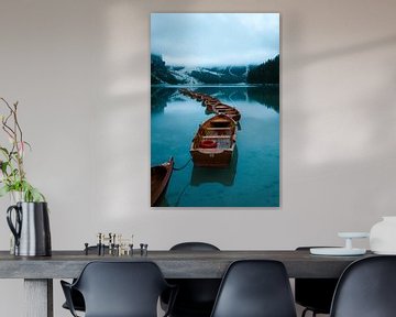 Boats on the lake Lago Di Braies by Marianne Voerman