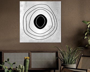 Abstracte geometrische zwarte en witte cirkels 6 van Dina Dankers