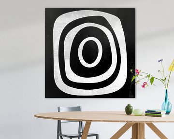 Abstracte geometrische zwarte en witte cirkels 3 van Dina Dankers