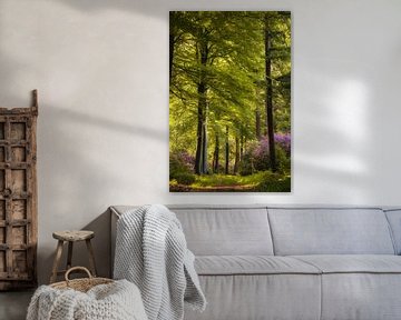 Forest path through flowering rhododendrons by Moetwil en van Dijk - Fotografie