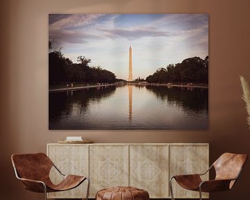Washington Monument with sunset by Dennis Langendoen