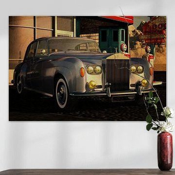 Rolls Royce Silver Cloud III with vintage gas station