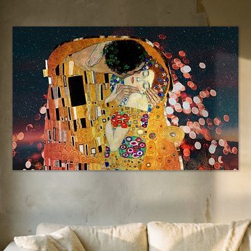 The kiss by evening light, after the work of Gustav Klimt, Jugendstil - digital collage by MadameRuiz