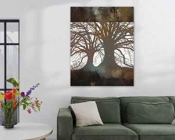Het bos | Abstracte collage van de natuur in een schilderachtig palet met bruin en taupe