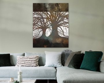 Het bos | Abstracte collage van de natuur in een schilderachtig palet met bruin en taupe