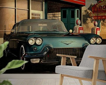 Cadillac Eldorado Brougham 1957 bij een oud benzinestation