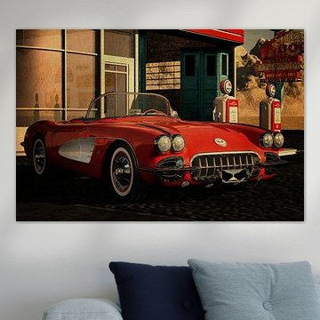 Chevrolet Corvette C1 an einer alten Tankstelle