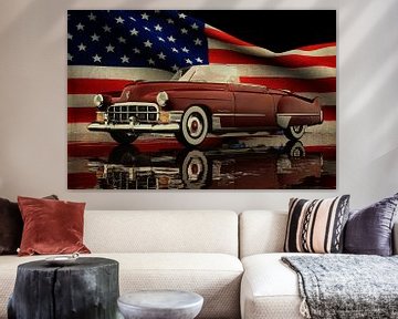 Cadillac Deville Convertible avec drapeau américain