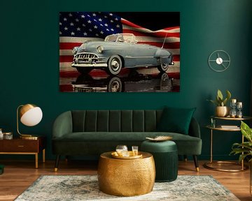 Pontiac Chieftain 1950 met Amerikaanse vlag van Jan Keteleer (JanKé): Een reis voorbij het canvas