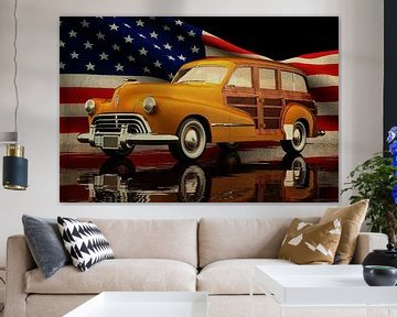 Oldsmobile 66 Station Wagon 1948 met Amerikaanse vlag