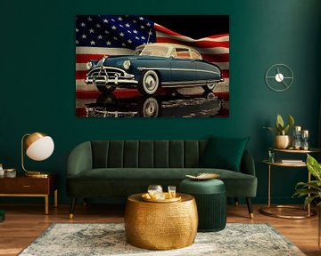 Hudson Hornet 1953 avec drapeau américain