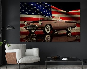 Ford Thunderbird mit amerikanischer Flagge von Jan Keteleer