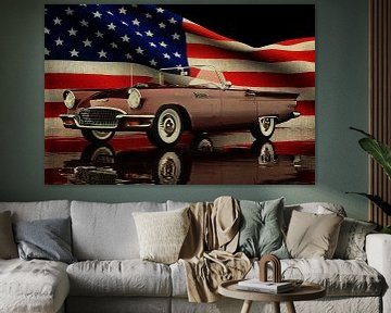 Ford Thunderbird met Amerikaanse vlag van Jan Keteleer