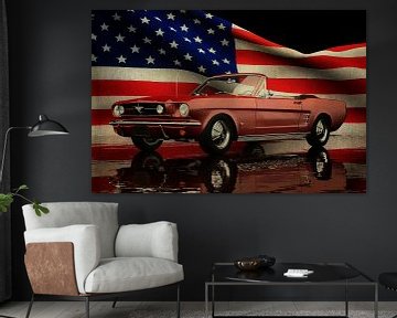 Ford Mustang cabriolet 1964 avec drapeau américain