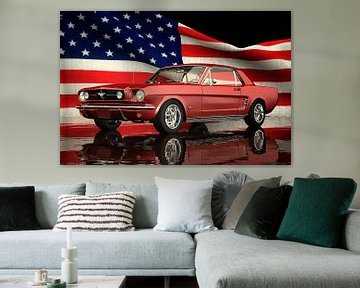 Ford Mustang GT met Amerikaanse vlag