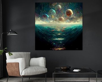 planeten boven de zee fantasie illustratie van rinda ratuliu