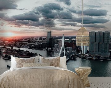 Goodmorning Rotterdam - Sunrise cityscape photo print -Erasmus bridge & de Rotterdam The Netherl by Elise van Gils