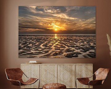 Sunset over the Wadden Sea near the Frisian village of Koehoal by Harrie Muis