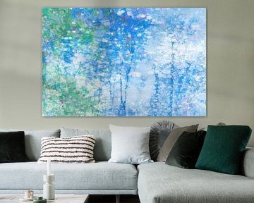 Abstract boslandschap in blauw en groen van Diana Mets