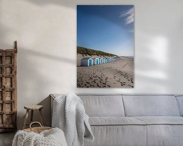 Texelse badhuisjes op het strand, Nederland van Elles van der Veen
