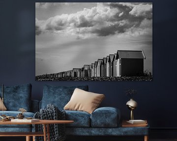 Beach cabins black white Cayeux-sur-Mer, France