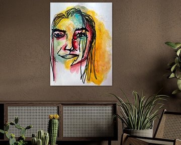 Warm abstract portrait painting by Cynthia Vaders