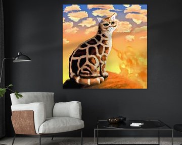 Fantasie kat met giraffe vlekken bij zonsondergang van Maud De Vries