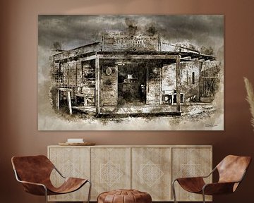 Digital Art / aquarel van oude saloon in het wilde westen van Patrick Gelissen