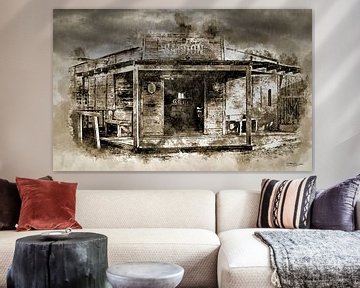 Digital Art / aquarel van oude saloon in het wilde westen van Gelissen Artworks
