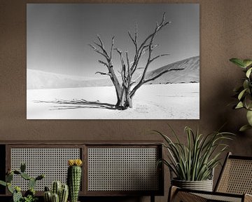 Einsamer Baum im Deadvlei in schwarz-weiß (1) von Lennart Verheuvel