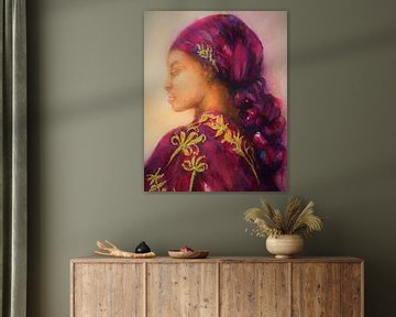 Afrikaanse vrouw met goud geborduurde paarse kaftan. van Ineke de Rijk